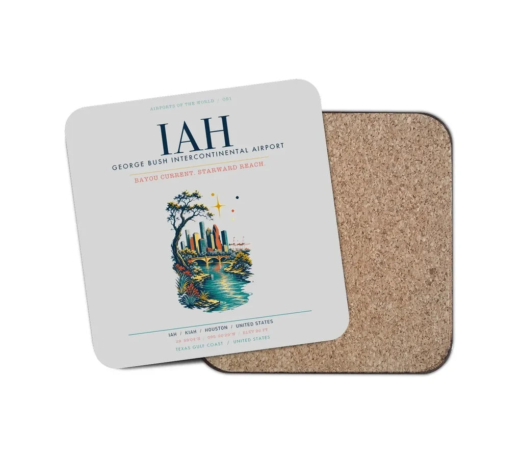 Houston George Bush Intercontinental Airport (IAH) design on light gray 1 piece coaster