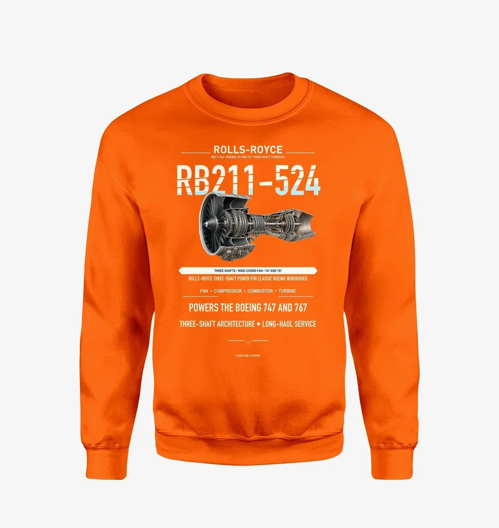RB211-524 design on orange sweatshirt