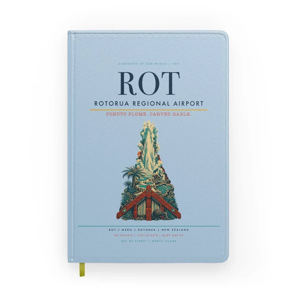 Rotorua Regional Airport (ROT) design on light blue notebook