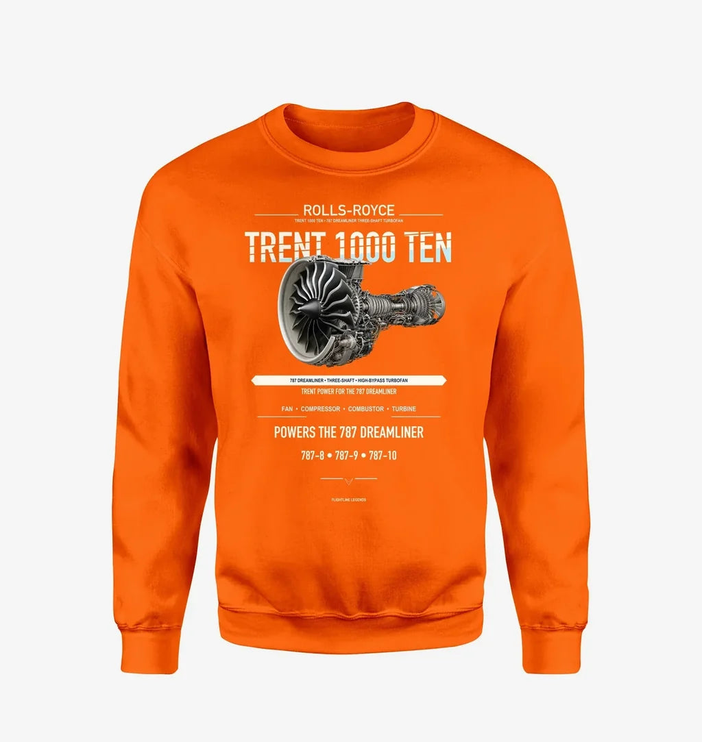 TRENT 1000 TEN design on orange sweatshirt