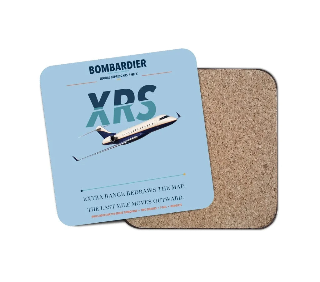 Bombardier Global Express XRS design on light blue 1 piece coaster