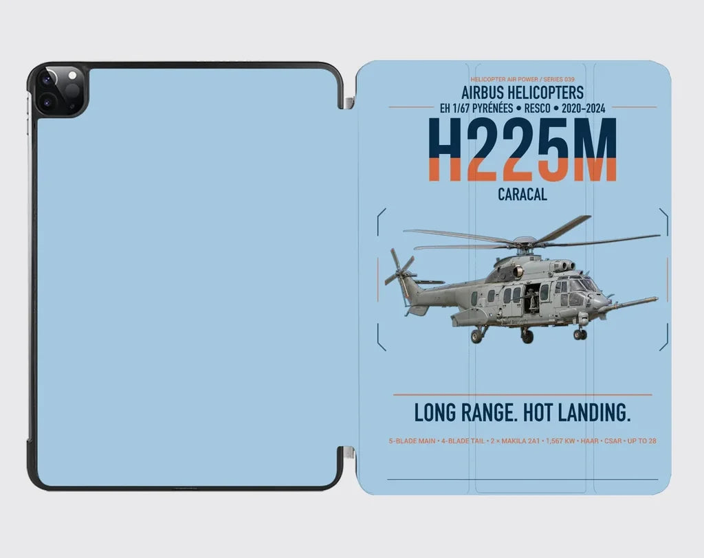 Airbus Helicopters H225M Caracal design on light blue ipad tablet case