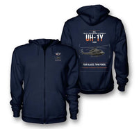 Thumbnail for Bell UH-1Y Venom design on navy blue premium zipped hoodie, double-side print