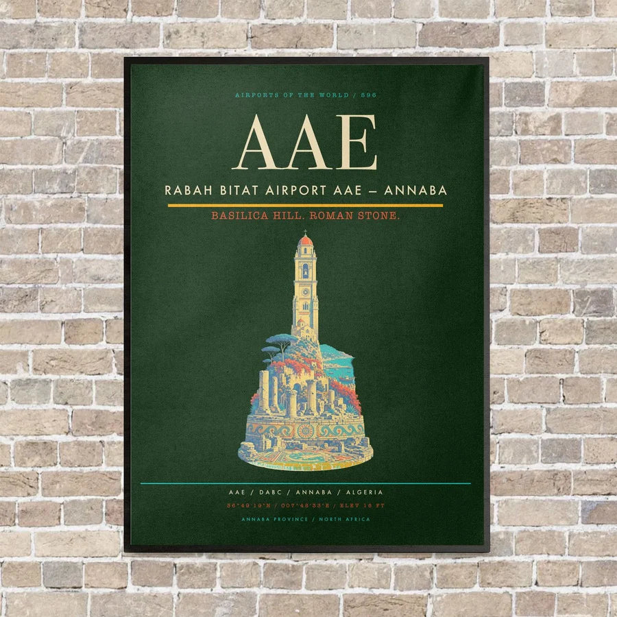 Rabah Bitat Airport AAE — Annaba vertical canvas print - framed - dark green background