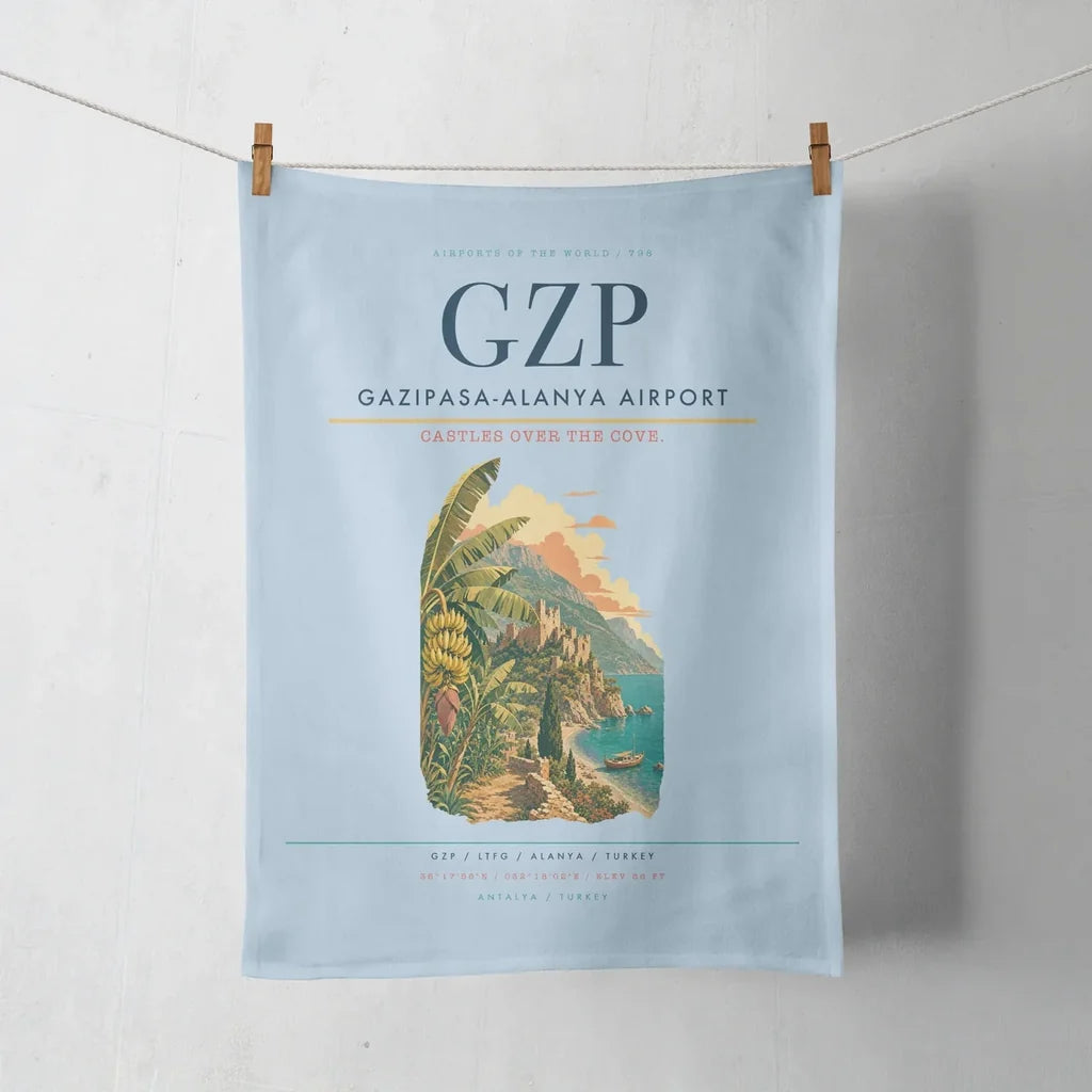 Gazipasa-Alanya Airport (GZP) design on light blue towel