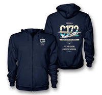 Thumbnail for Cessna 172 Skyhawk design on navy blue premium zipped hoodie, double-side print