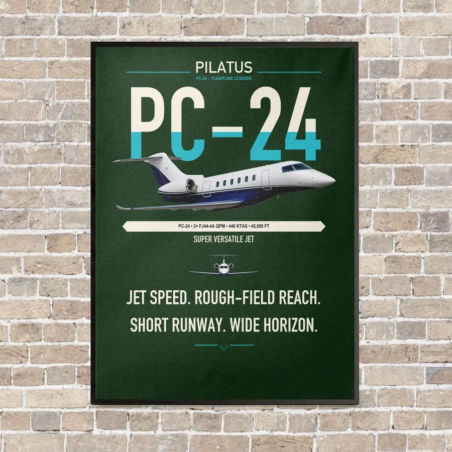 Pilatus PC-24 vertical canvas print - framed - dark green background