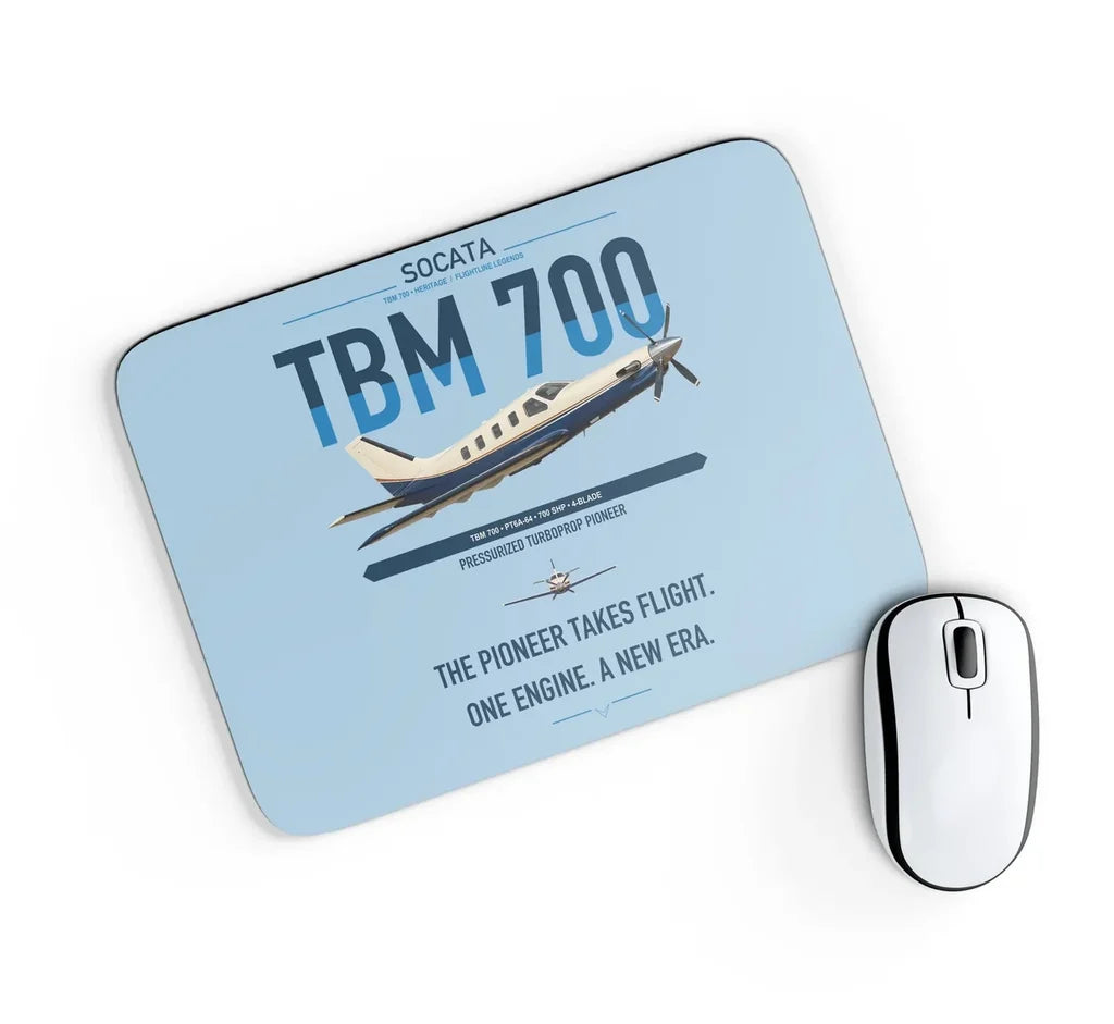 Socata TBM 700 design on light blue rectangle mouse pad
