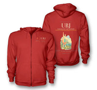 Thumbnail for Ube Airport (UBJ) design on red premium zipped hoodie