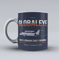 Thumbnail for Saab GlobalEye design on dark blue ceramic mug, double-side print