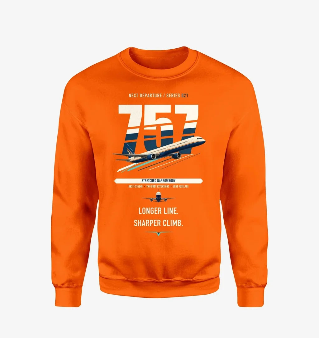 Boeing 757-300 design on orange sweatshirt