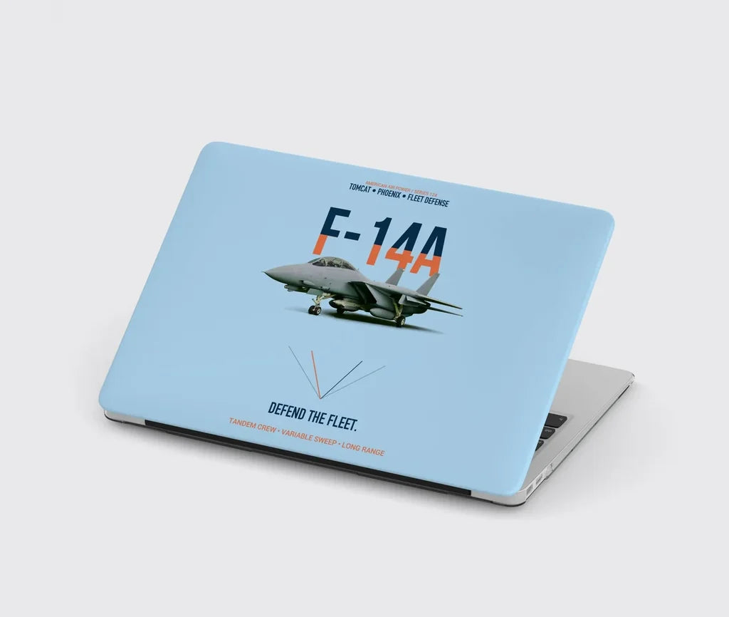 F-14A Tomcat Defend The Fleet design on light blue MacBook case
