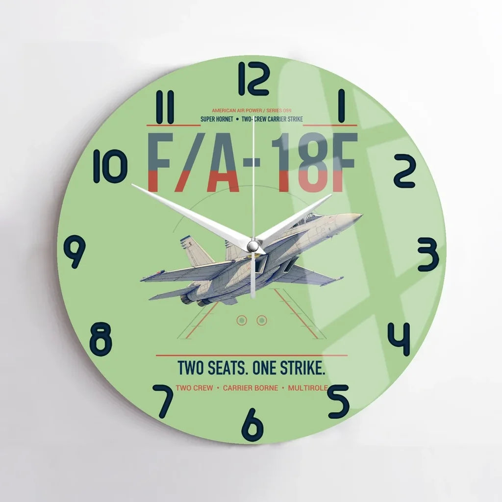F-A-18F Super Hornet design on light green no frame wall clock