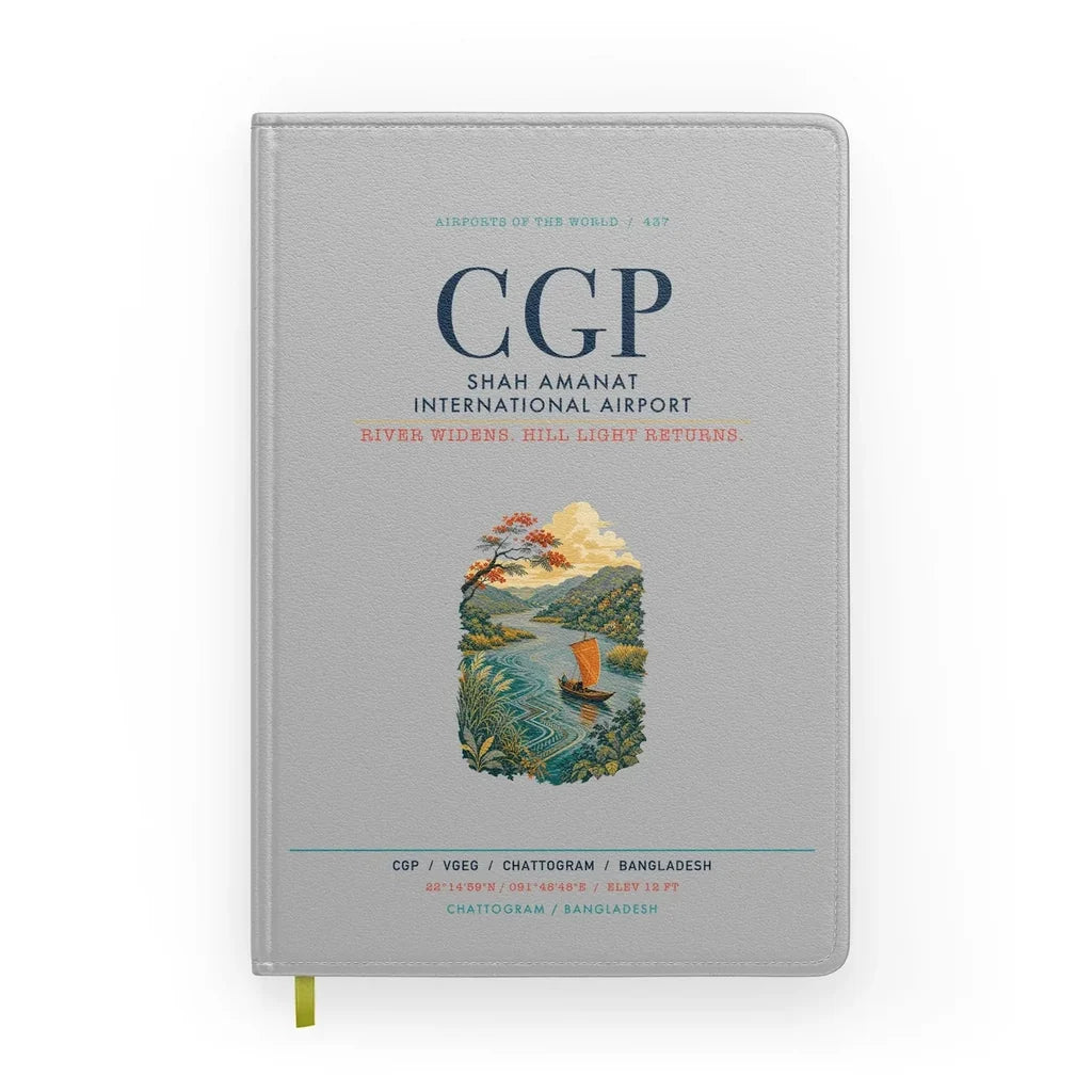Shah Amanat International Airport Chattogram (CGP) design on light gray notebook