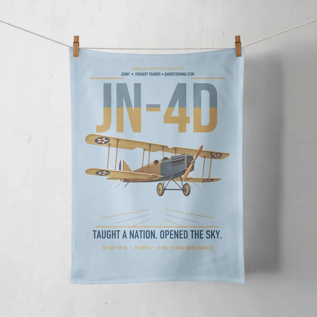 Curtiss JN-4D Jenny design on light blue towel