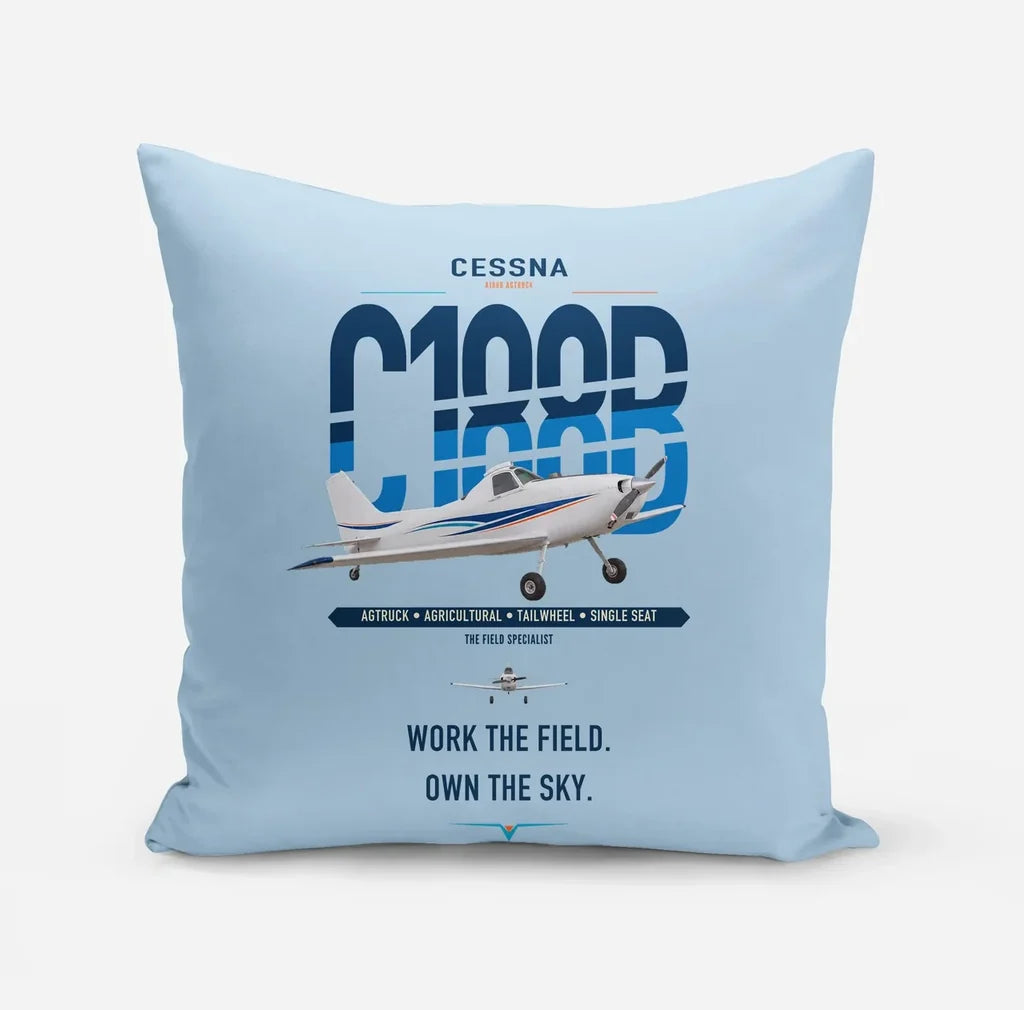Cessna A188B AgTruck design on light blue pillow