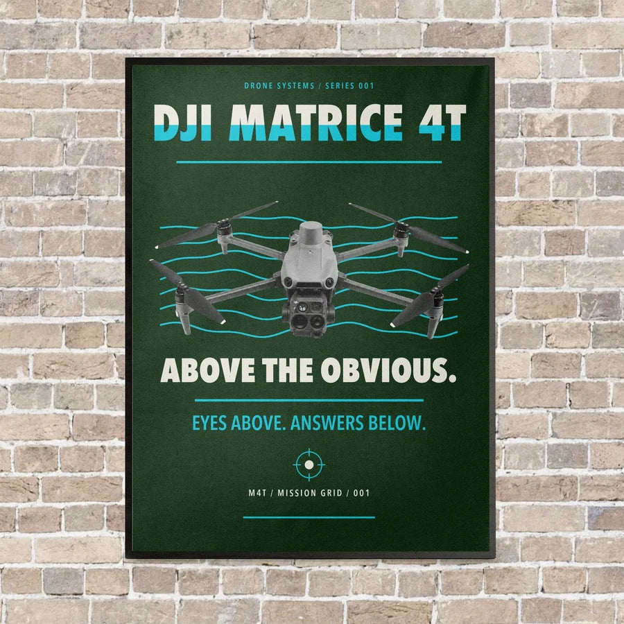 DJI Matrice 4T vertical canvas print - framed - dark green background