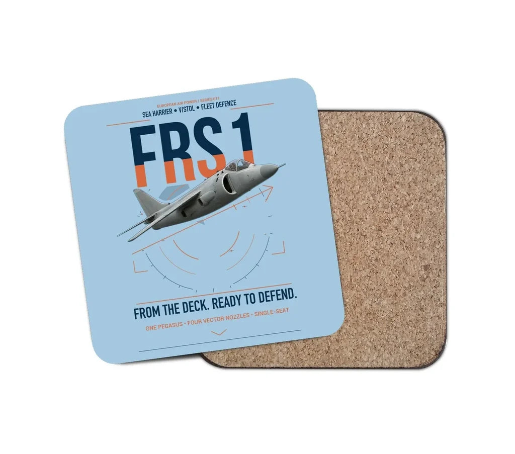 British Aerospace Sea Harrier FRS.1 design on light blue 1 piece coaster