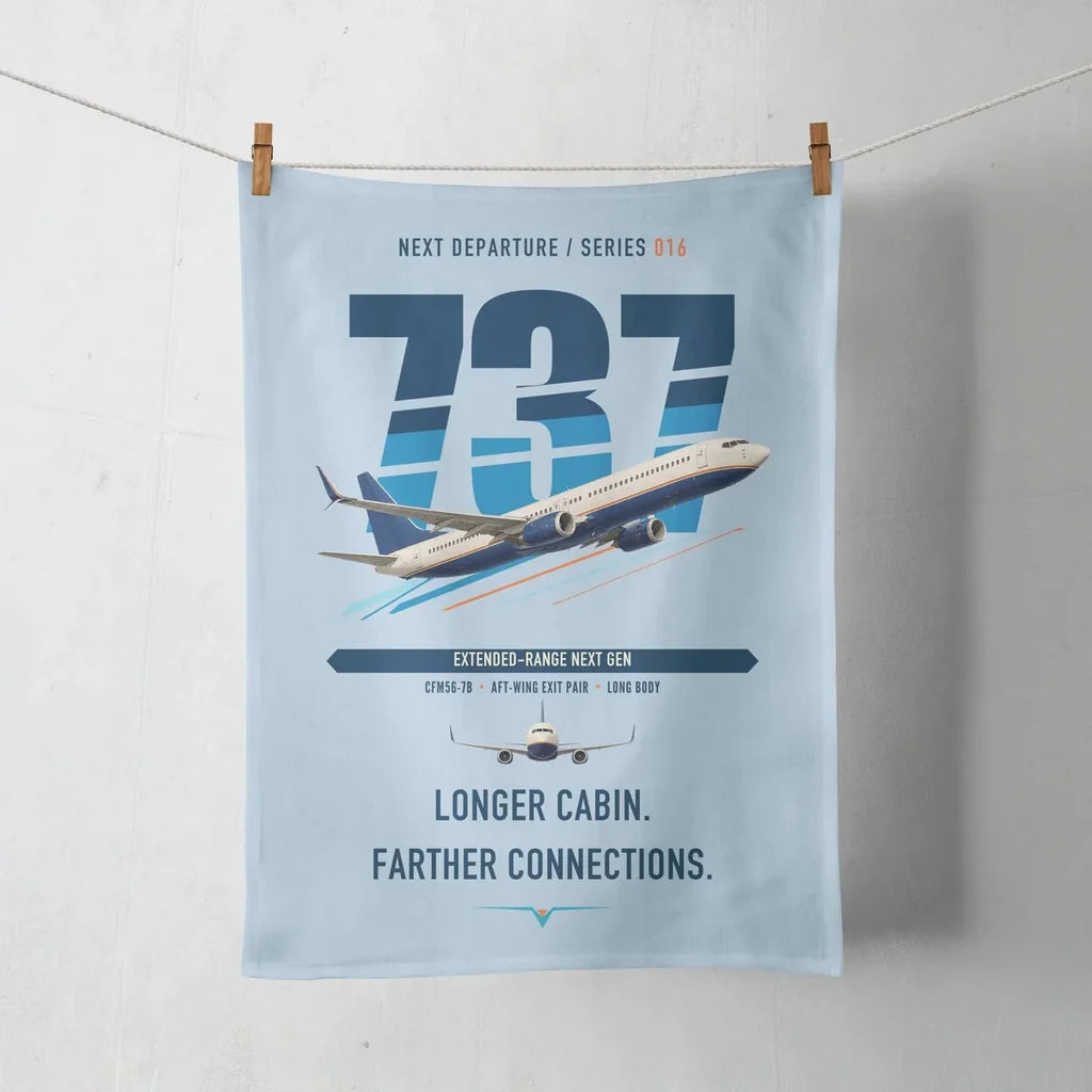 Boeing 737-900ER design on light blue towel