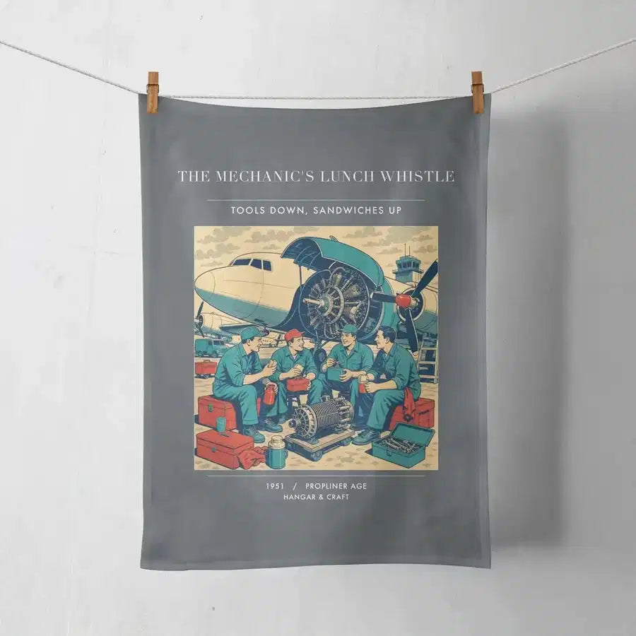 VINTAGE G4452 - The Mechanic's Lunch Whistle - Designed Towels design on gray