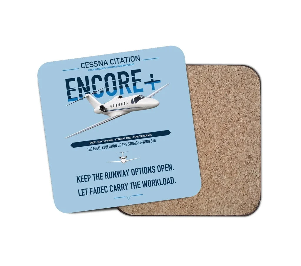 Cessna Citation Encore+ design on light blue 1 piece coaster