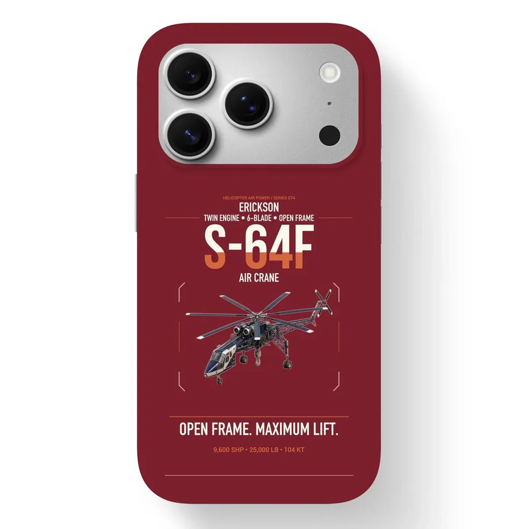 Erickson S-64F Air Crane design on dark red magsafe iphone case, for iPhone 17 Pro