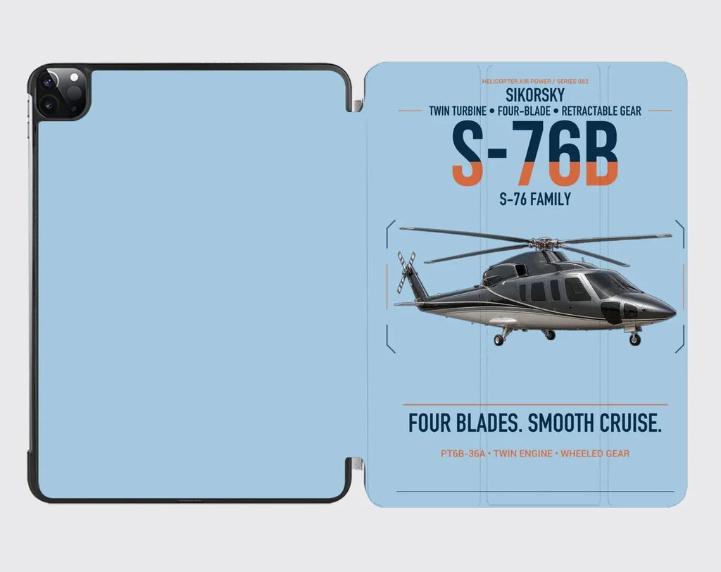 Sikorsky S-76B design on light blue ipad tablet case