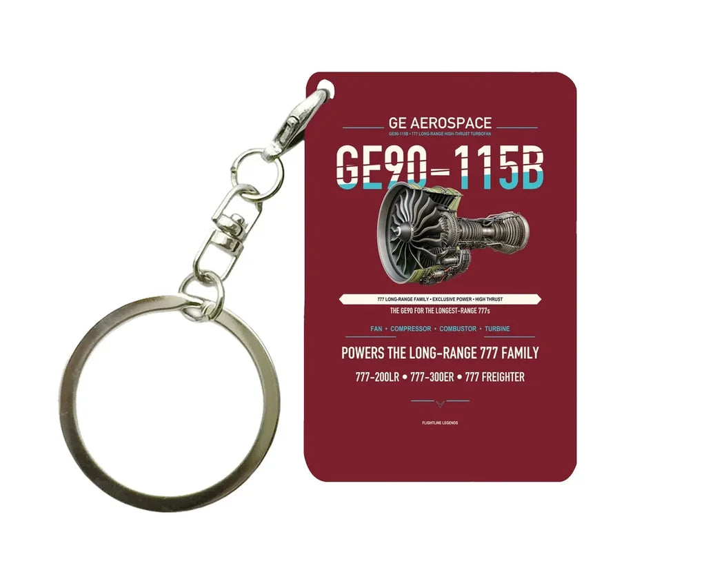 GE90-115B Key Chain design on dark red key chain
