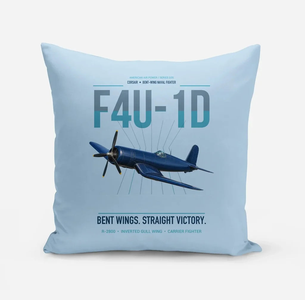 F4U-1D Corsair design on light blue pillow