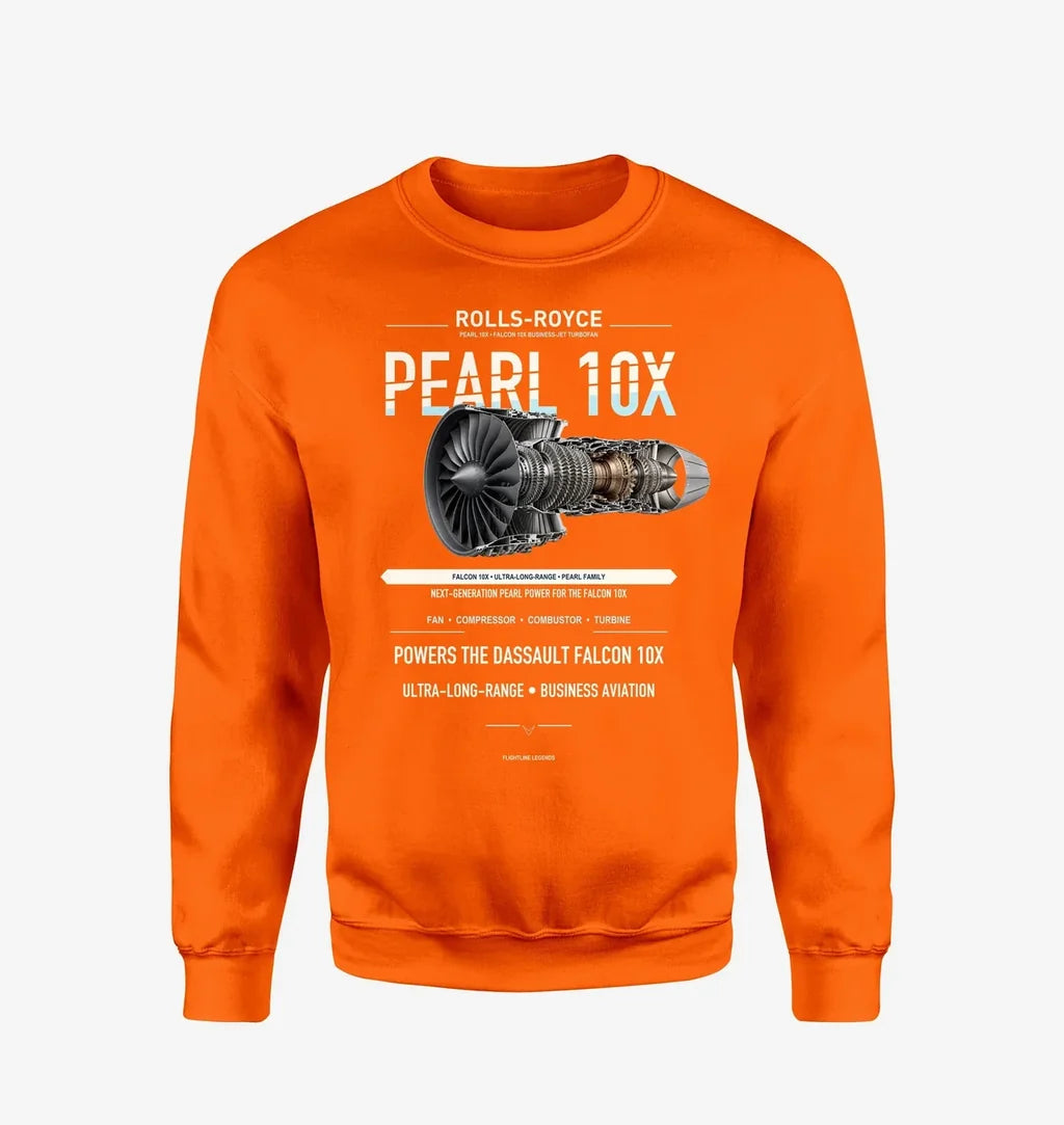 PEARL 10X design on orange sweatshirt