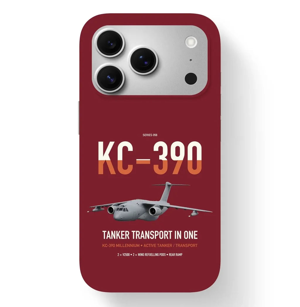 Embraer KC-390 Millennium design on dark red magsafe iphone case, for iPhone 17 Pro