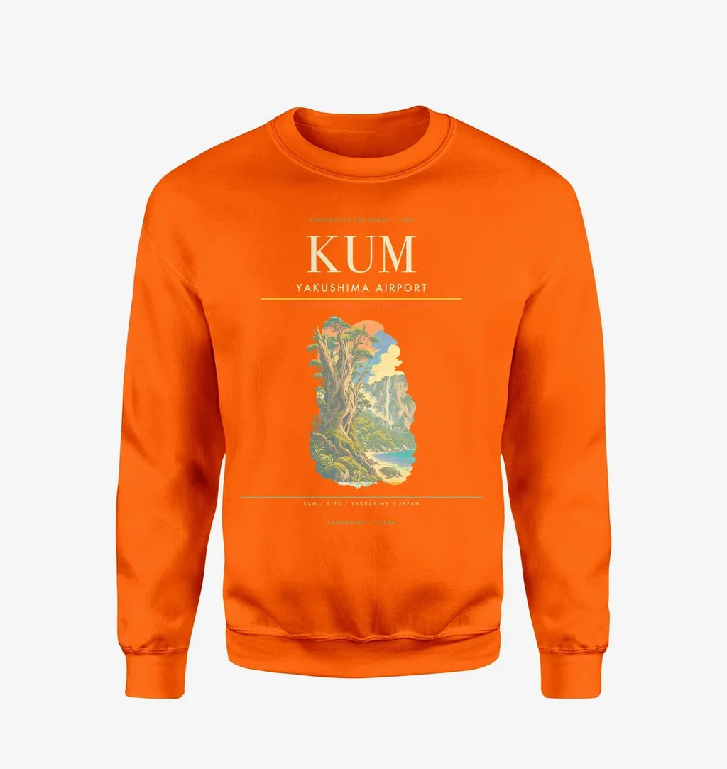 Yakushima Airport (KUM) design on orange sweatshirt