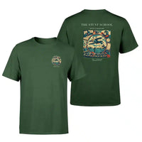 Thumbnail for VINTAGE G4044 - The Stunt School - Double-Side T-Shirt design on darkgreen double side t shirt