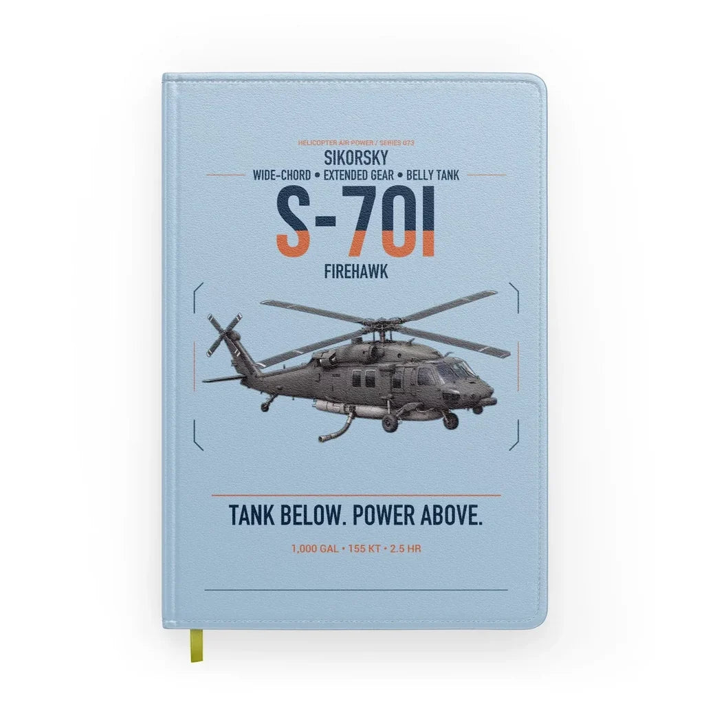 Sikorsky S-70i FIREHAWK design on light blue notebook