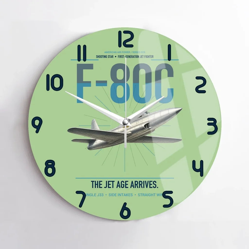 F-80C Shooting Star design on light green no frame wall clock