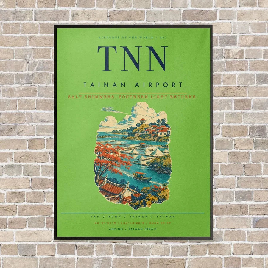 Tainan Airport TNN vertical canvas print - framed - light green background