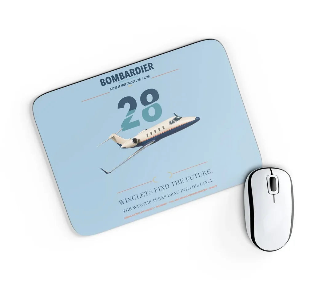 Bombardier Learjet 28 design on light blue rectangle mouse pad