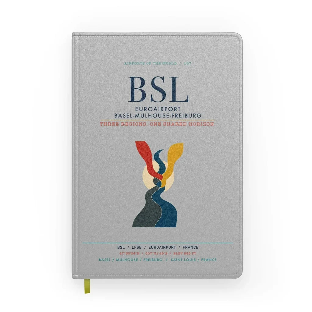 EuroAirport Basel-Mulhouse-Freiburg (BSL) design on light gray notebook