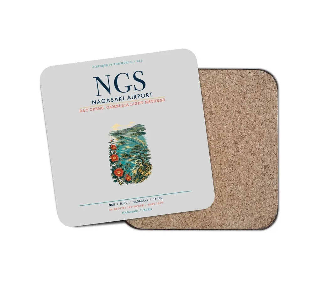 Nagasaki Airport (NGS) design on light gray 1 piece coaster