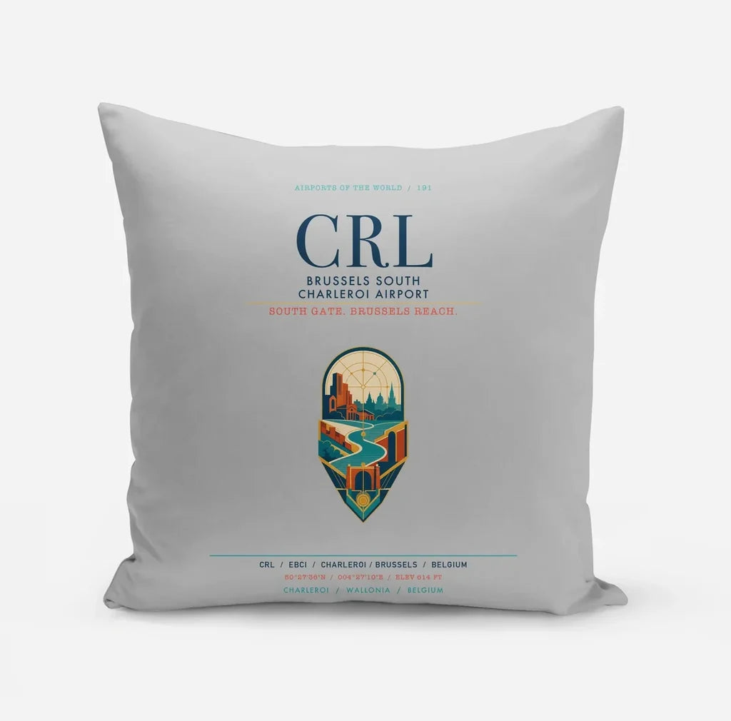 Brussels South Charleroi Airport (CRL) design on light gray pillow