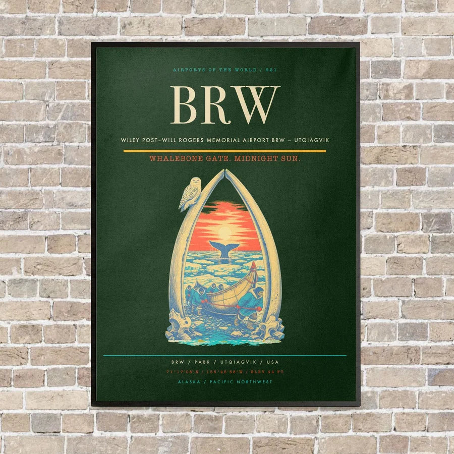 Wiley Post–Will Rogers Memorial Airport BRW — Utqiagvik vertical canvas print - framed - dark green background