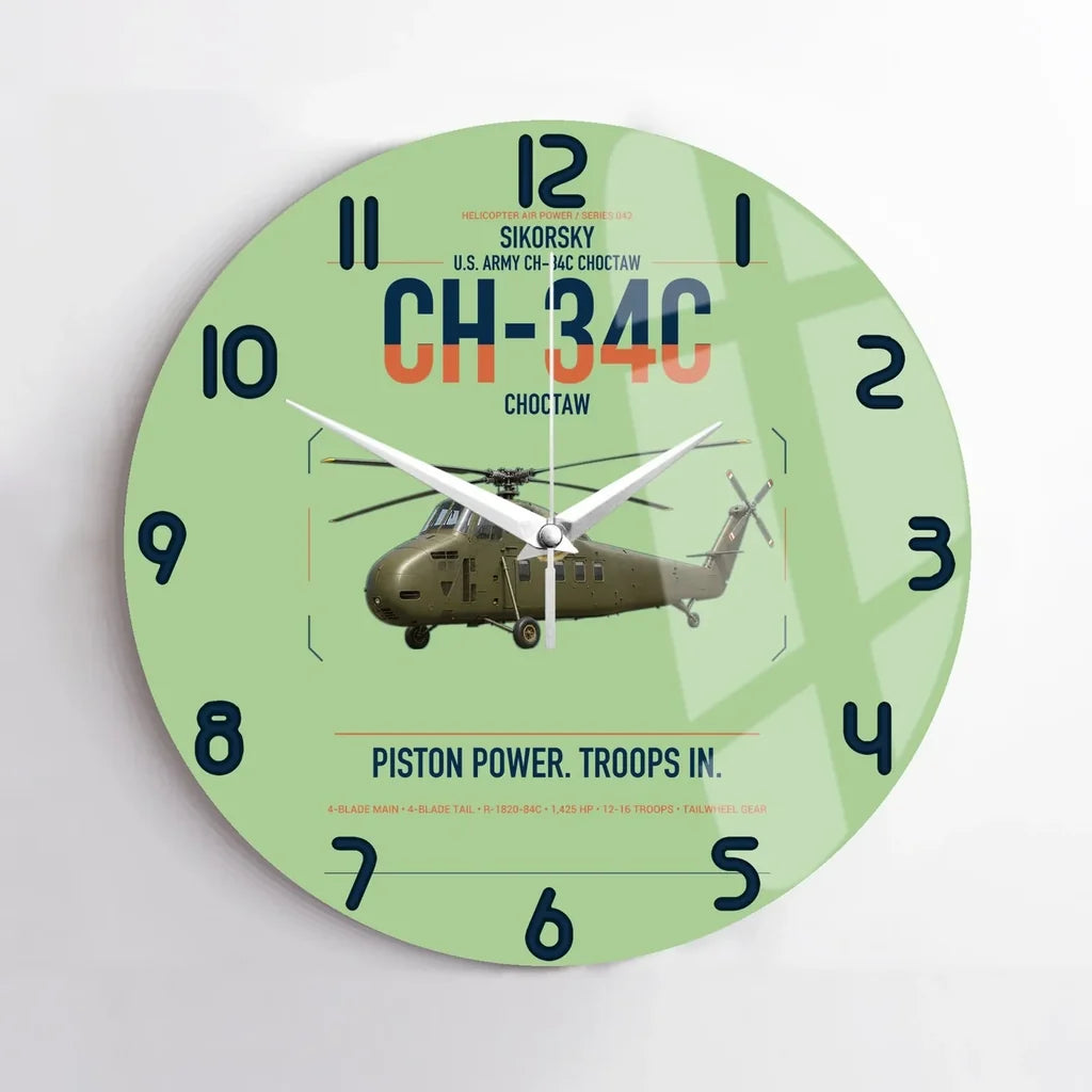 Sikorsky CH-34C Choctaw design on light green no frame wall clock
