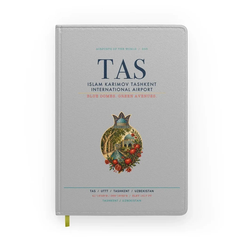 Islam Karimov Tashkent International Airport (TAS) design on light gray notebook