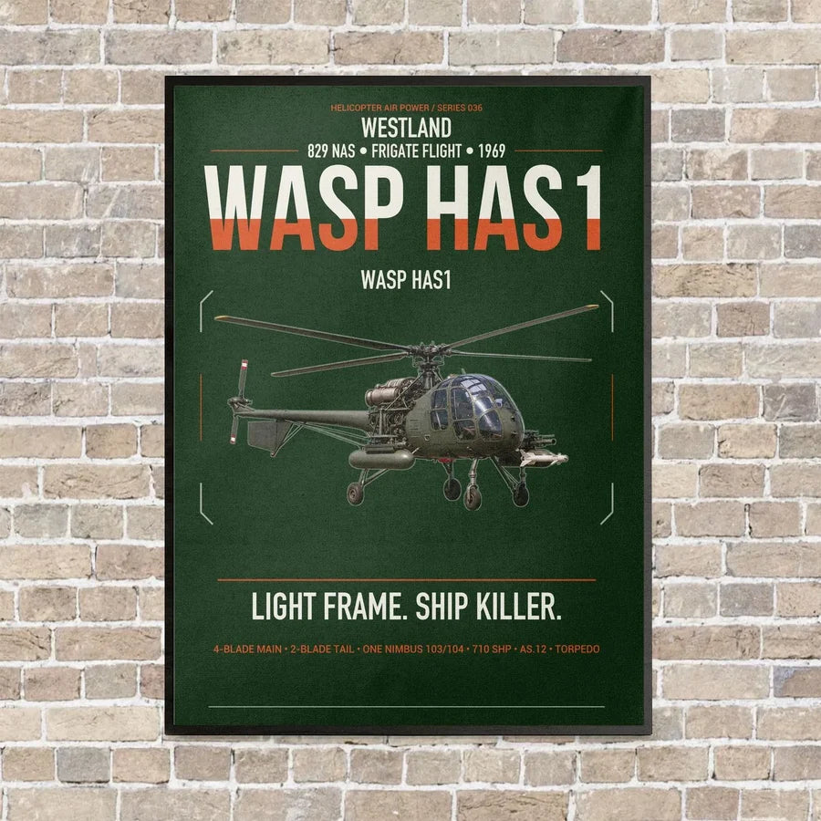 Westland Wasp HAS1 vertical canvas print - framed - dark green background
