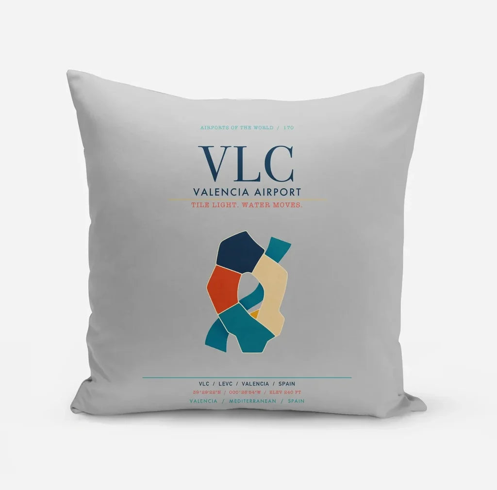 Valencia Airport (VLC) design on light gray pillow
