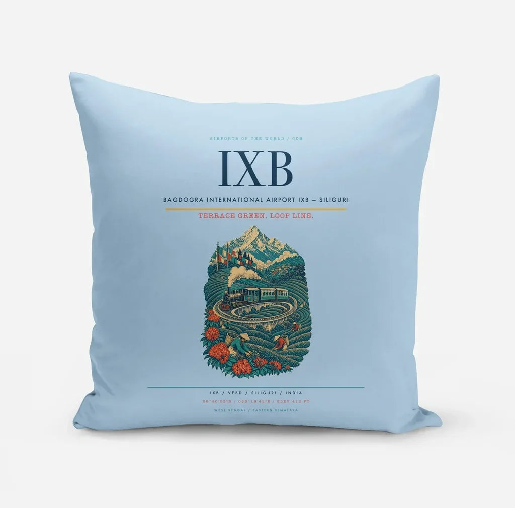 Bagdogra International Airport (IXB) design on light blue pillow