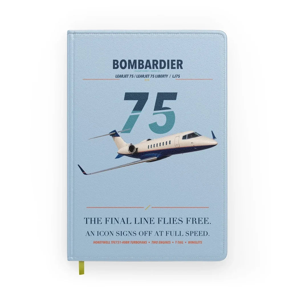 Bombardier Learjet 75 Liberty design on light blue notebook