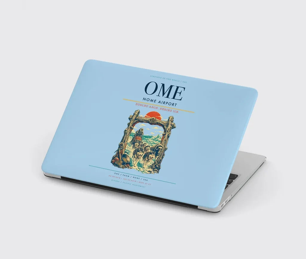 Nome Airport (OME) design on light blue MacBook case