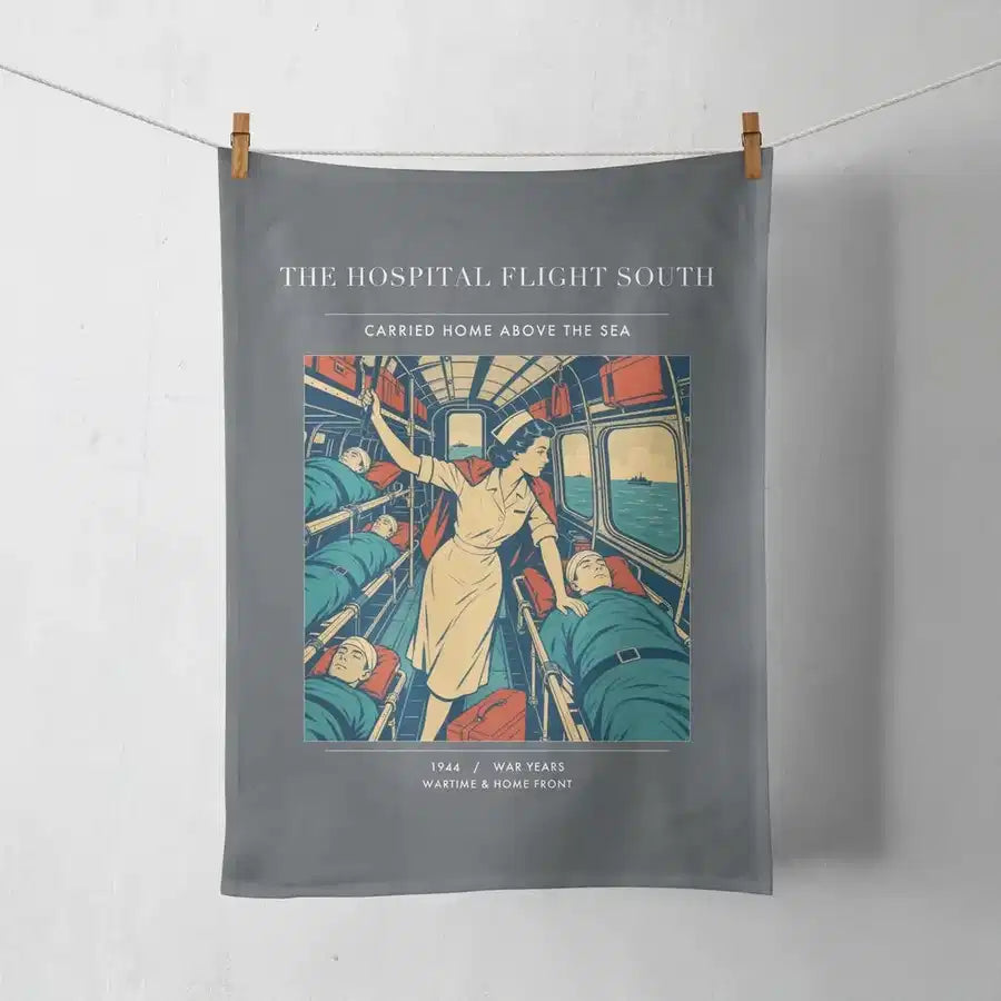 VINTAGE G4515 - The Hospital Flight South - Designed Towels design on gray