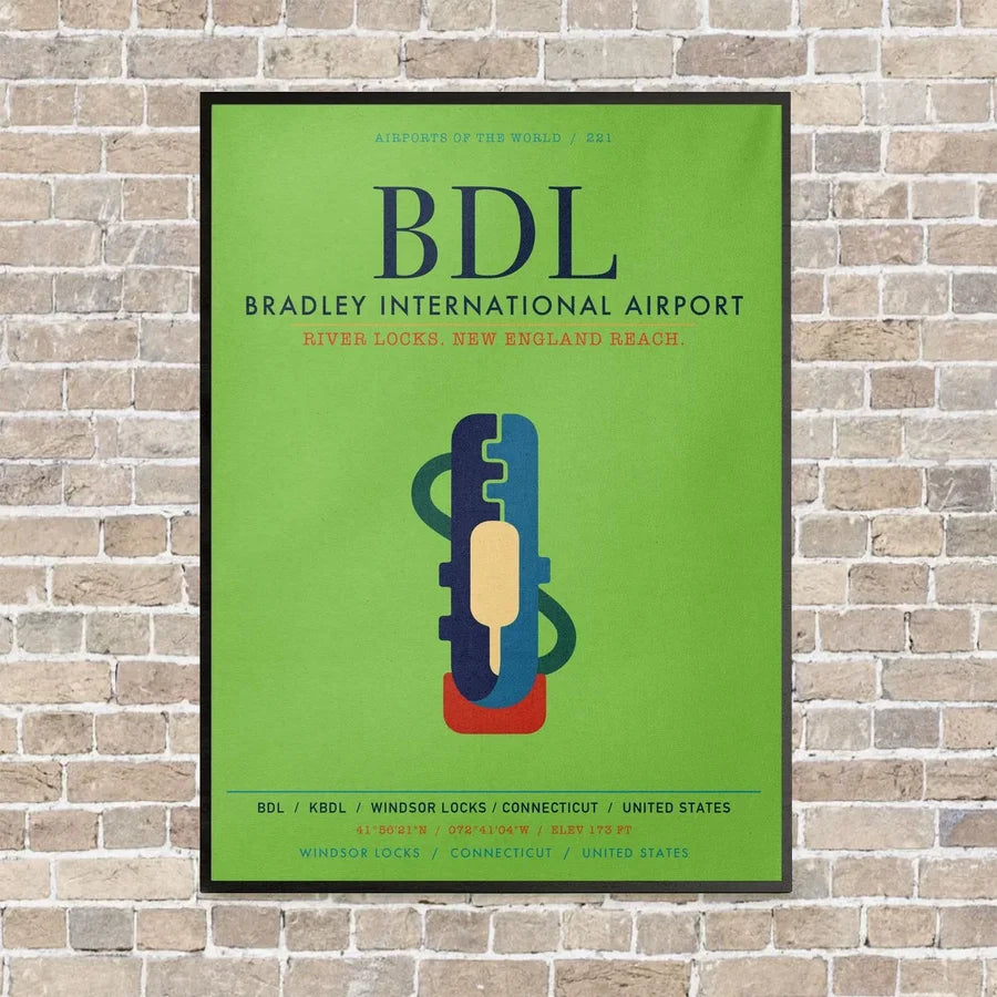 Bradley International Airport BDL vertical canvas print - framed - light green background